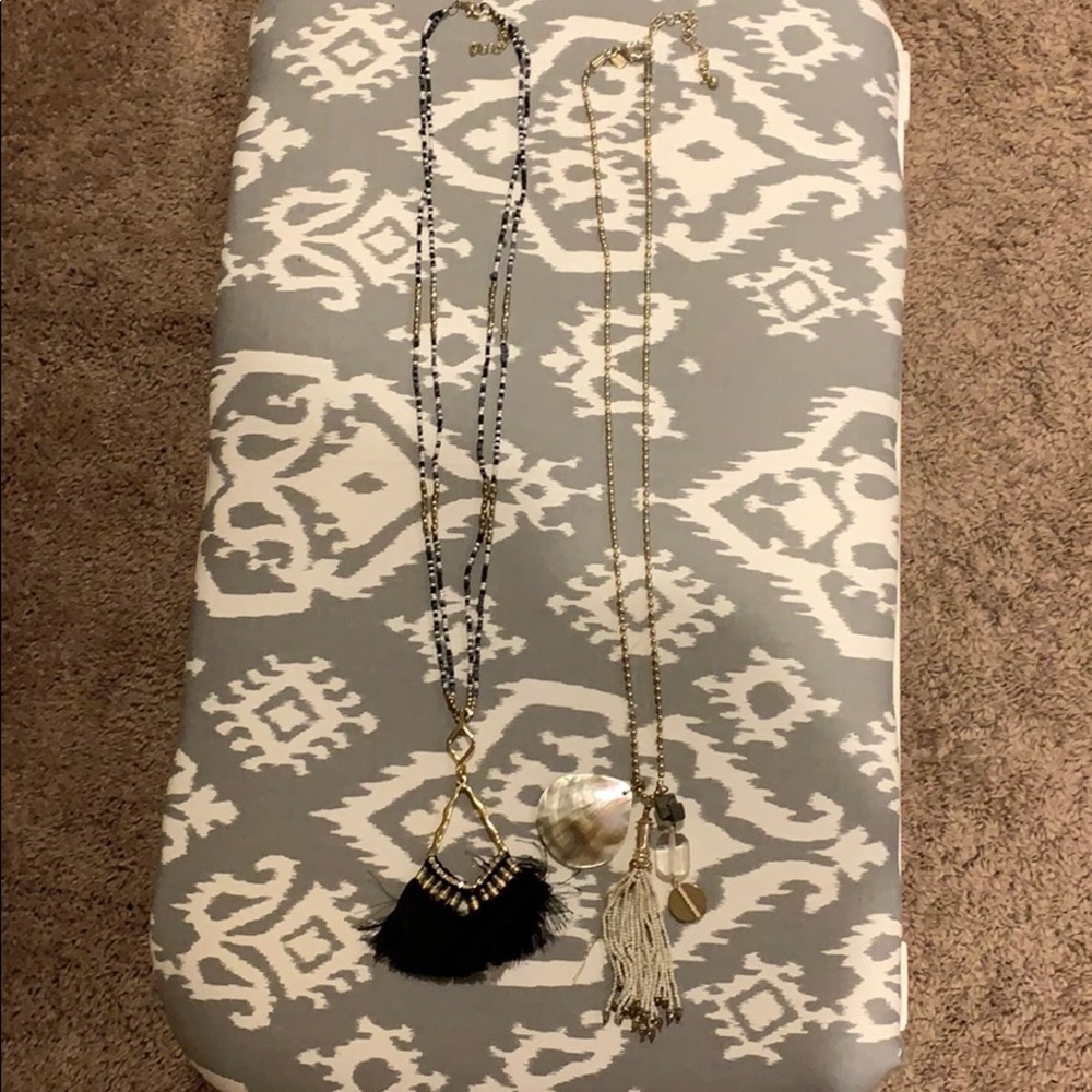 2 Gold Long Necklaces- Seashell & Black Tassel
